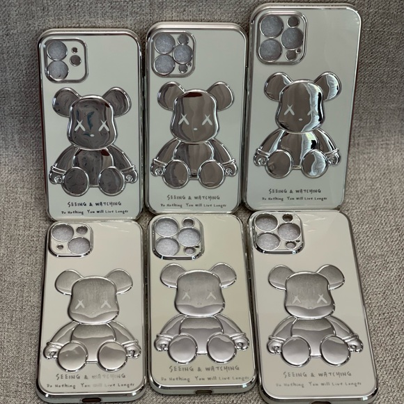 Electroplate Silver Violent Bear in White Background iPhone Case - Picture 8 of 11